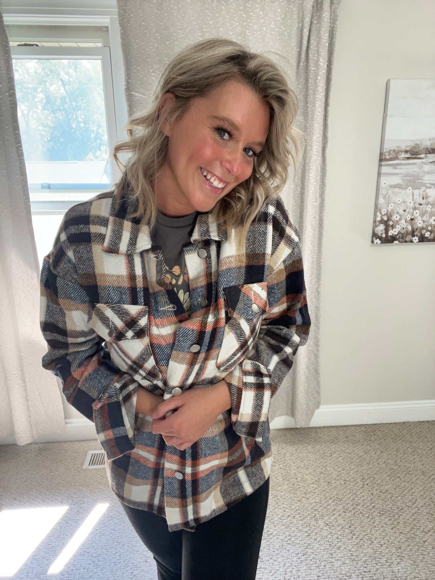 Double Take Plaid Button Front Shirt Jacket with Breast Pockets