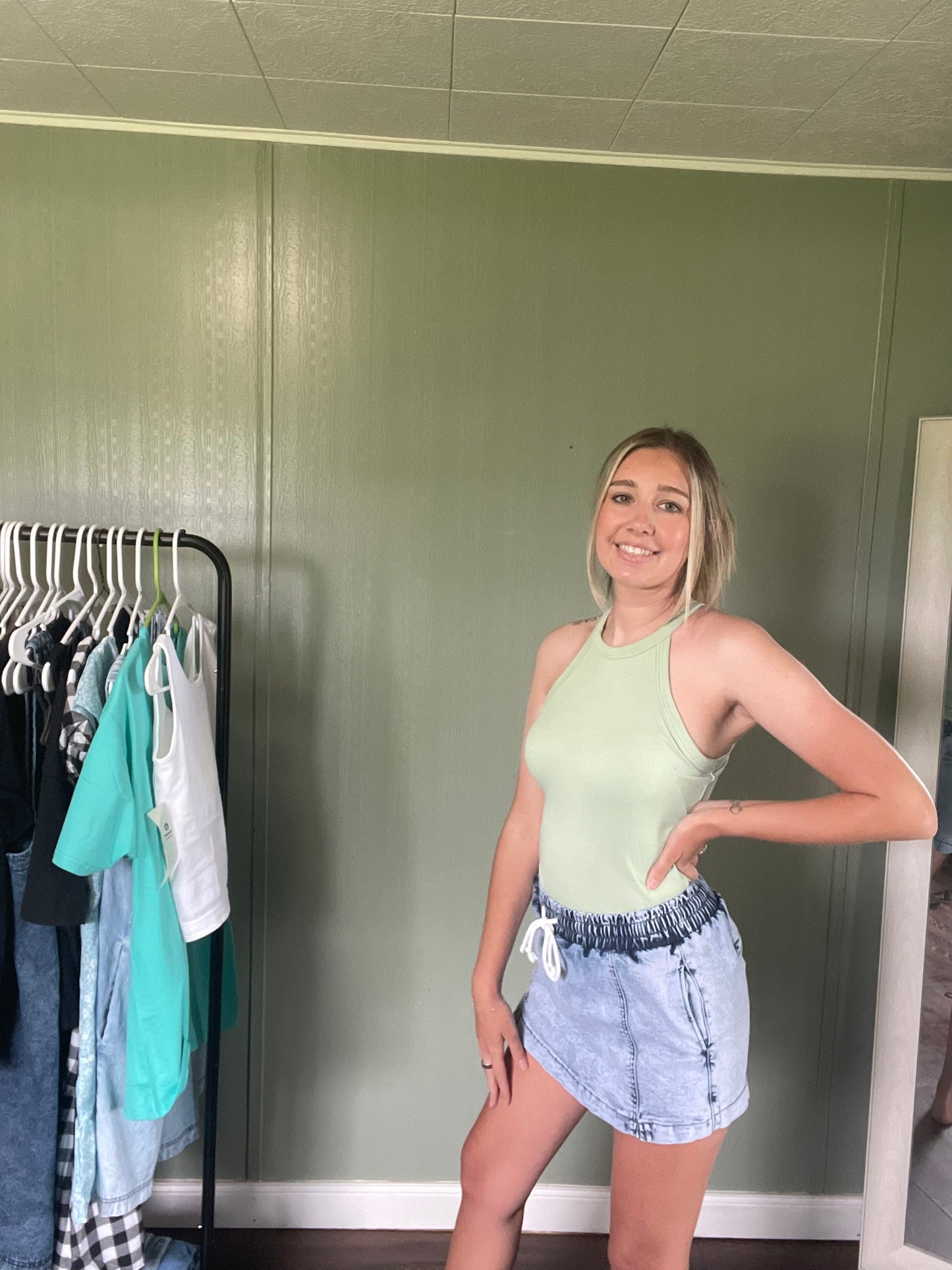 Grecian Neck Tank With Chest Pads