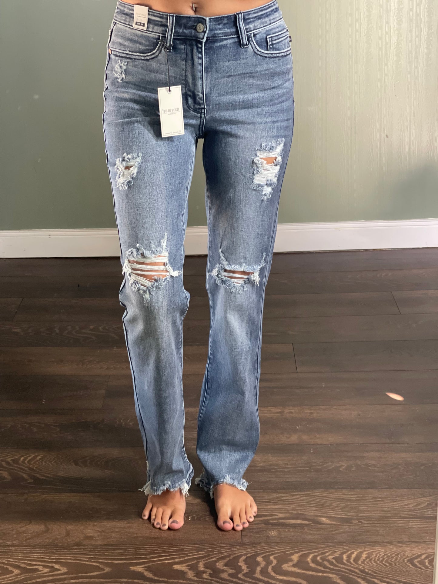 Judy Blue Full Size Mid Rise Destroy Straight Jeans Plus Size