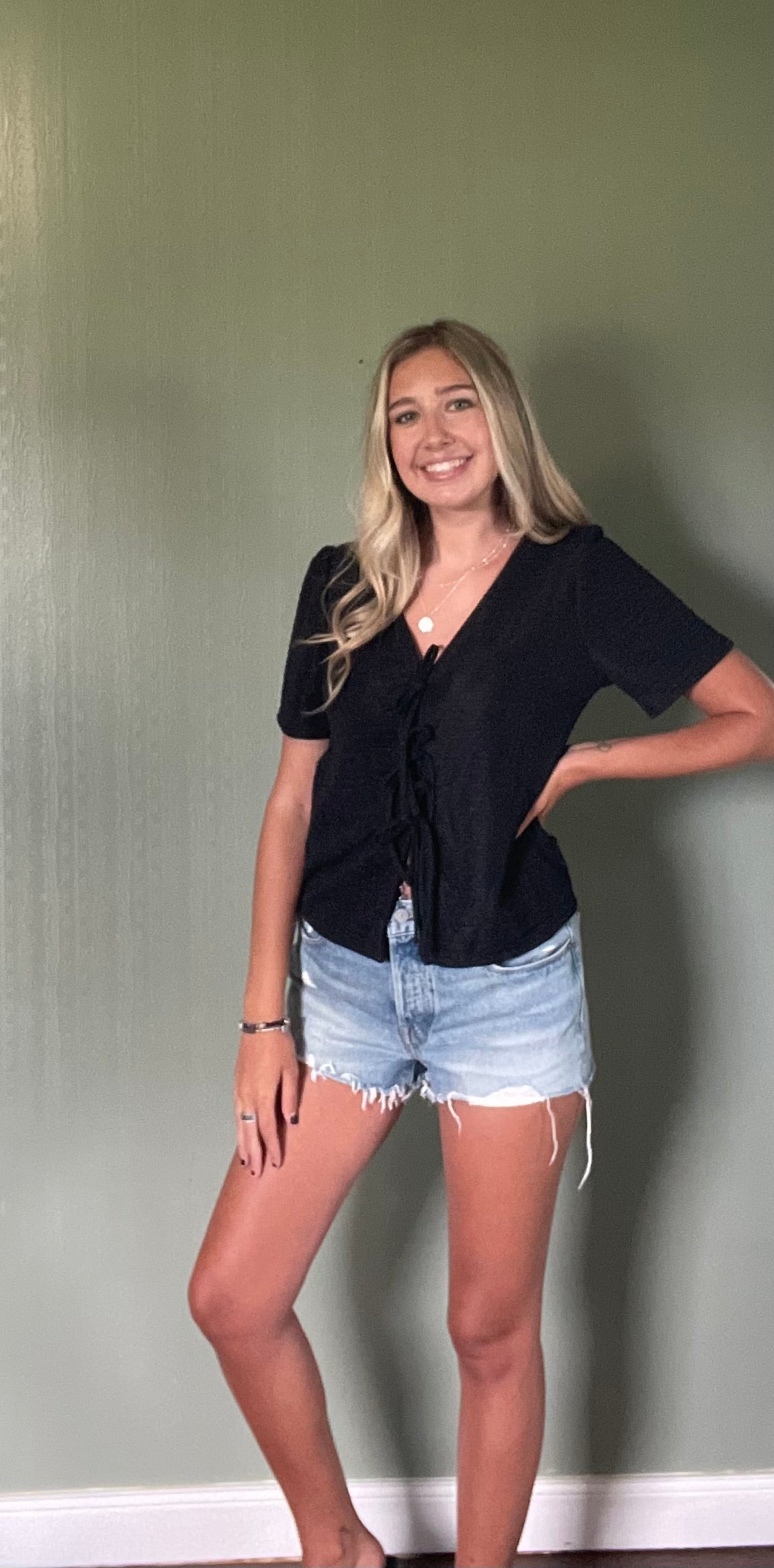 Tie Front V-Neck Blouse