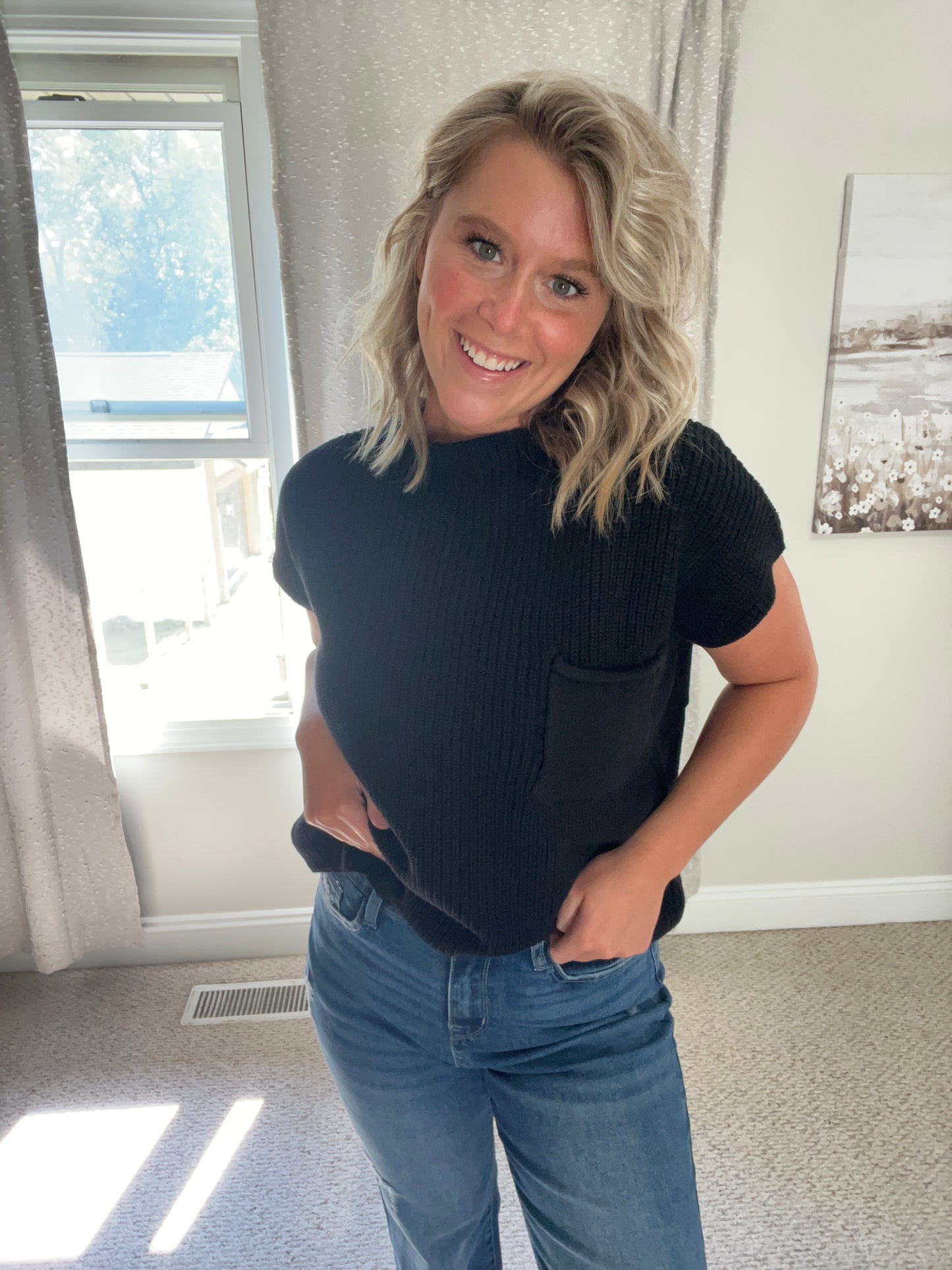 Zenana Mock Neck Short Sleeve Sweater