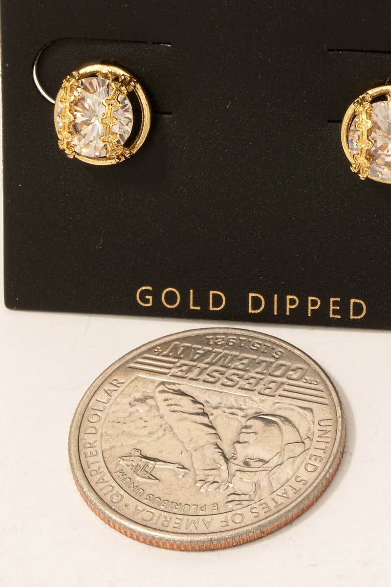 Game Day Gold Dipped Cz Studded Baseball Stud Earrings