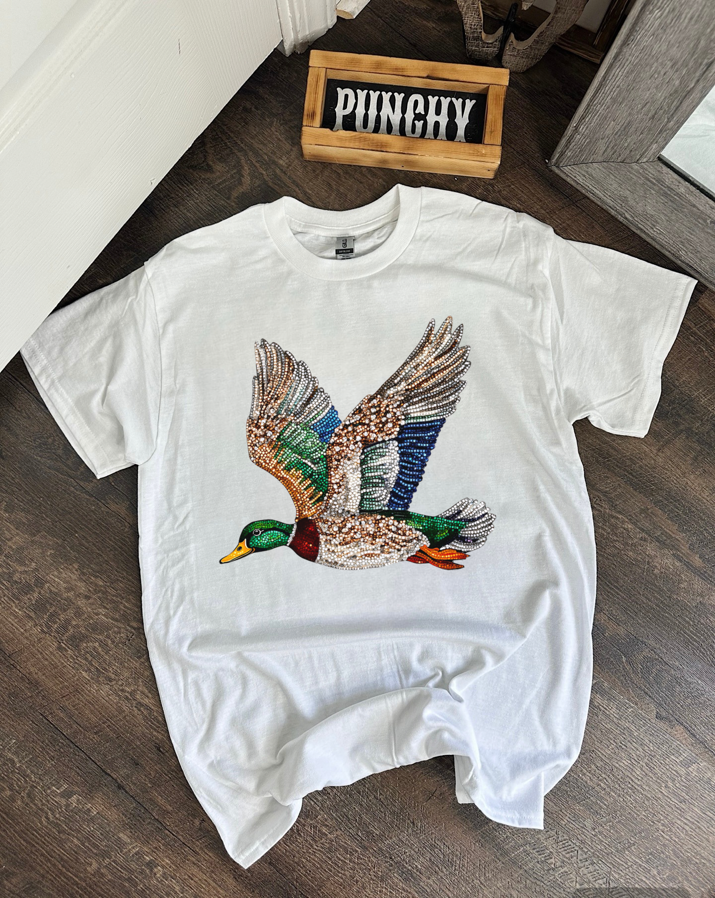 Faux Rhinestone Mallard Tee or Crewneck