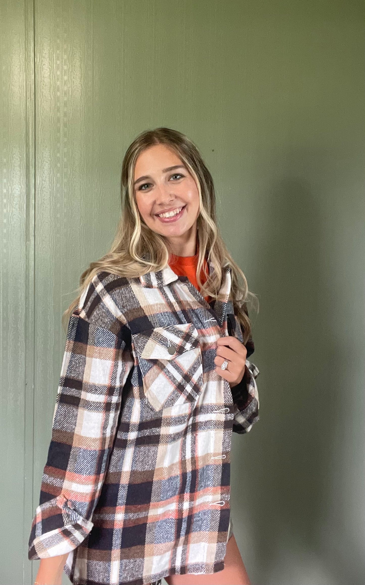 Double Take Plaid Button Front Shirt Jacket with Breast Pockets