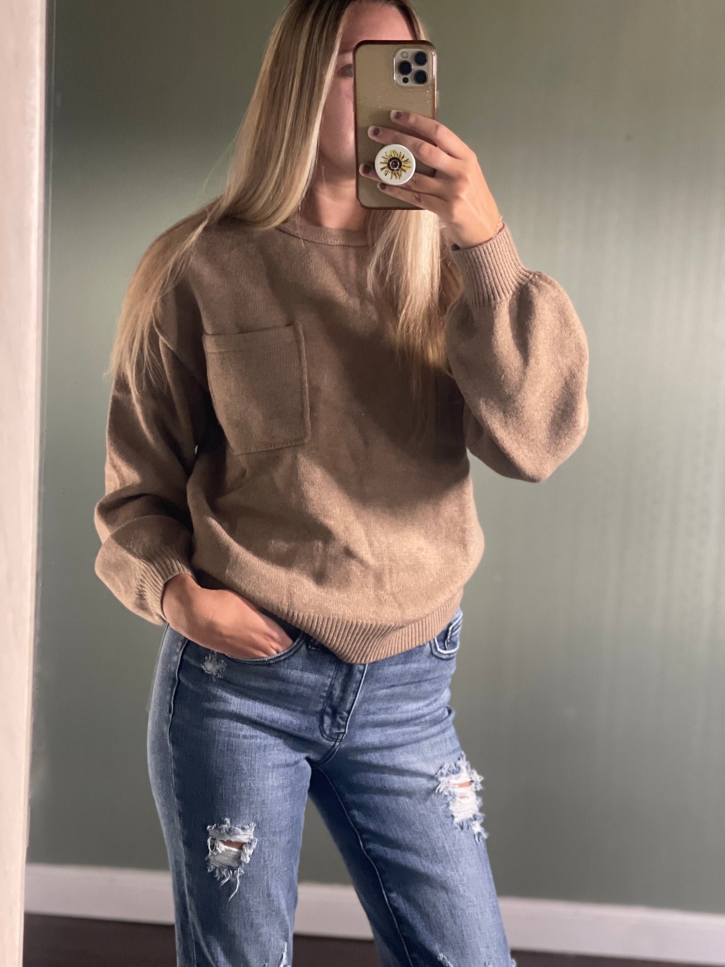 Exposed Seam Pocket Pullover Sweater