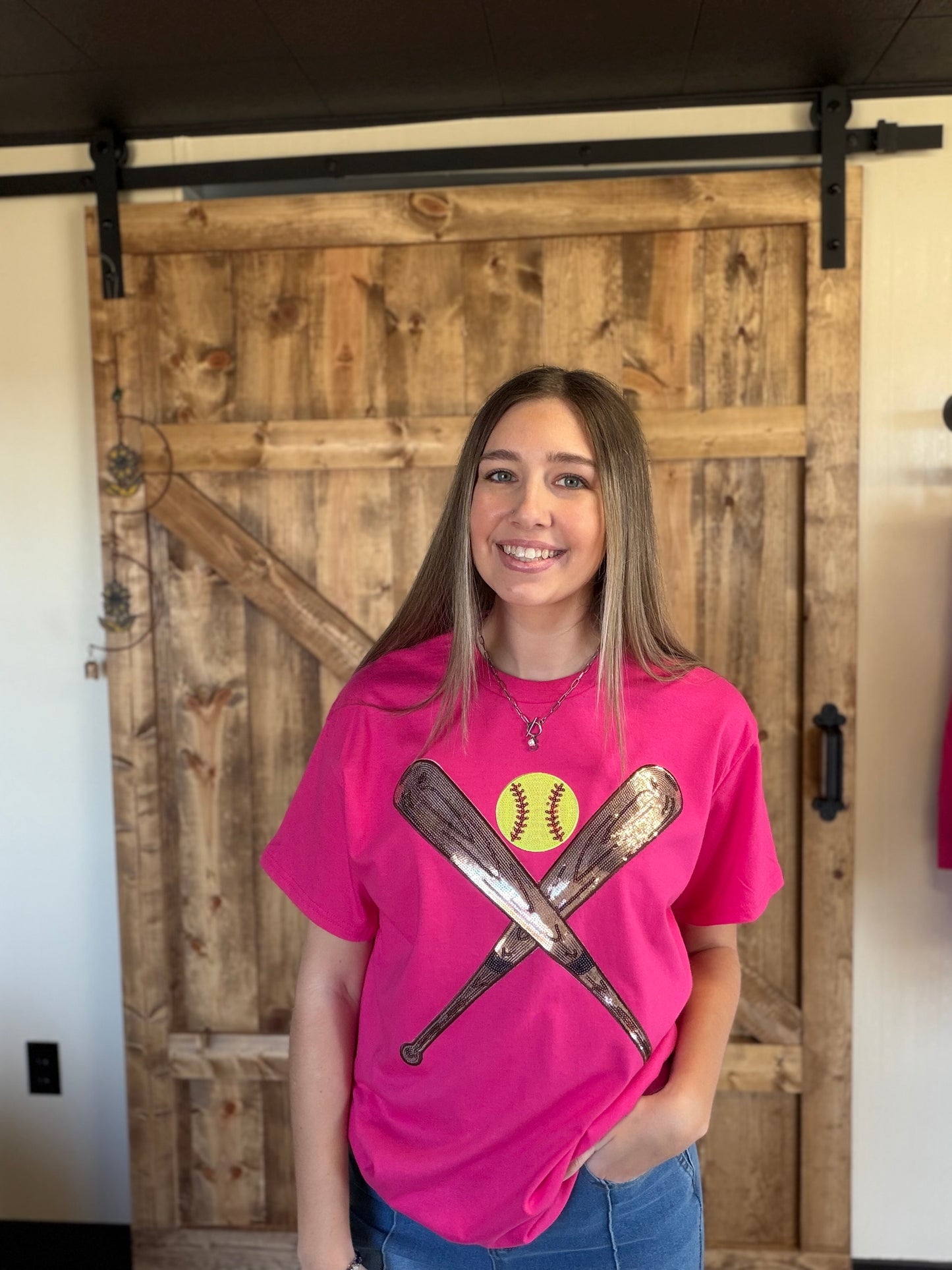 Sequin Bats and Softball Patch Heliconia Everyday Tee