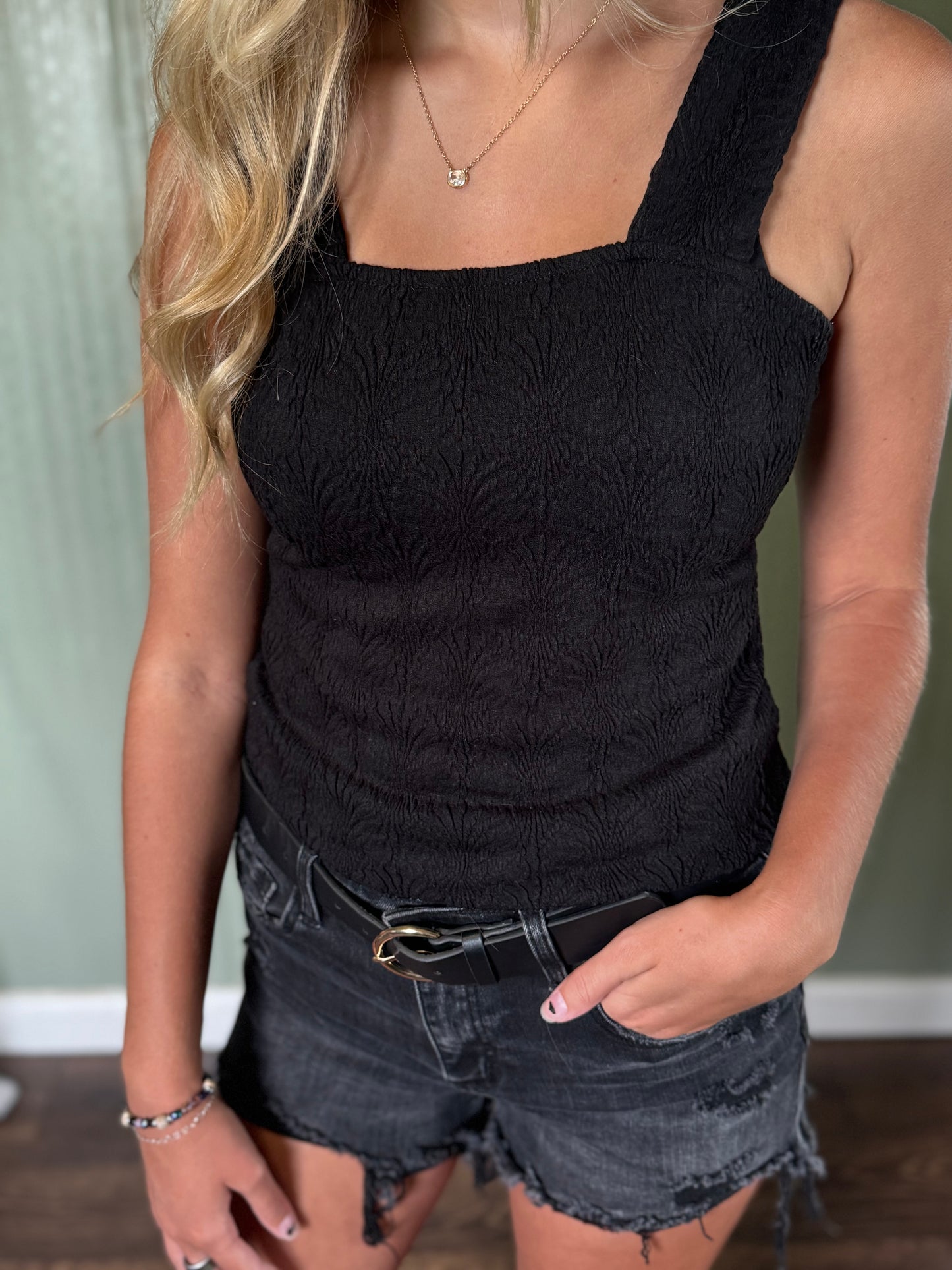 Floral Jacquard Square Neck Tank