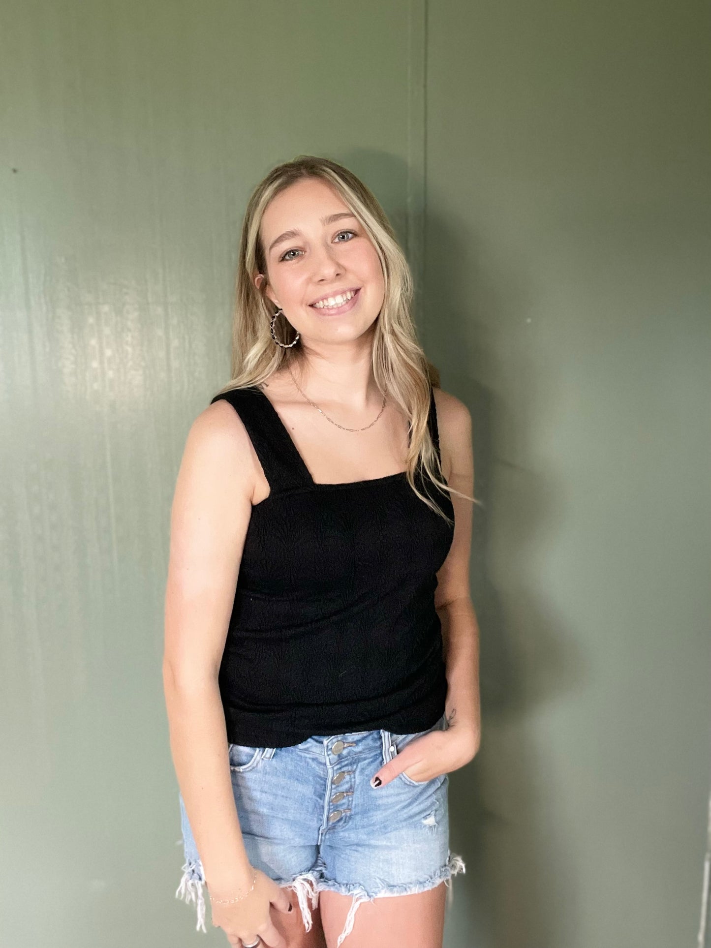 Floral Jacquard Square Neck Tank