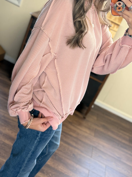 66Sweetheart Hot Pink Distressed Knit Top