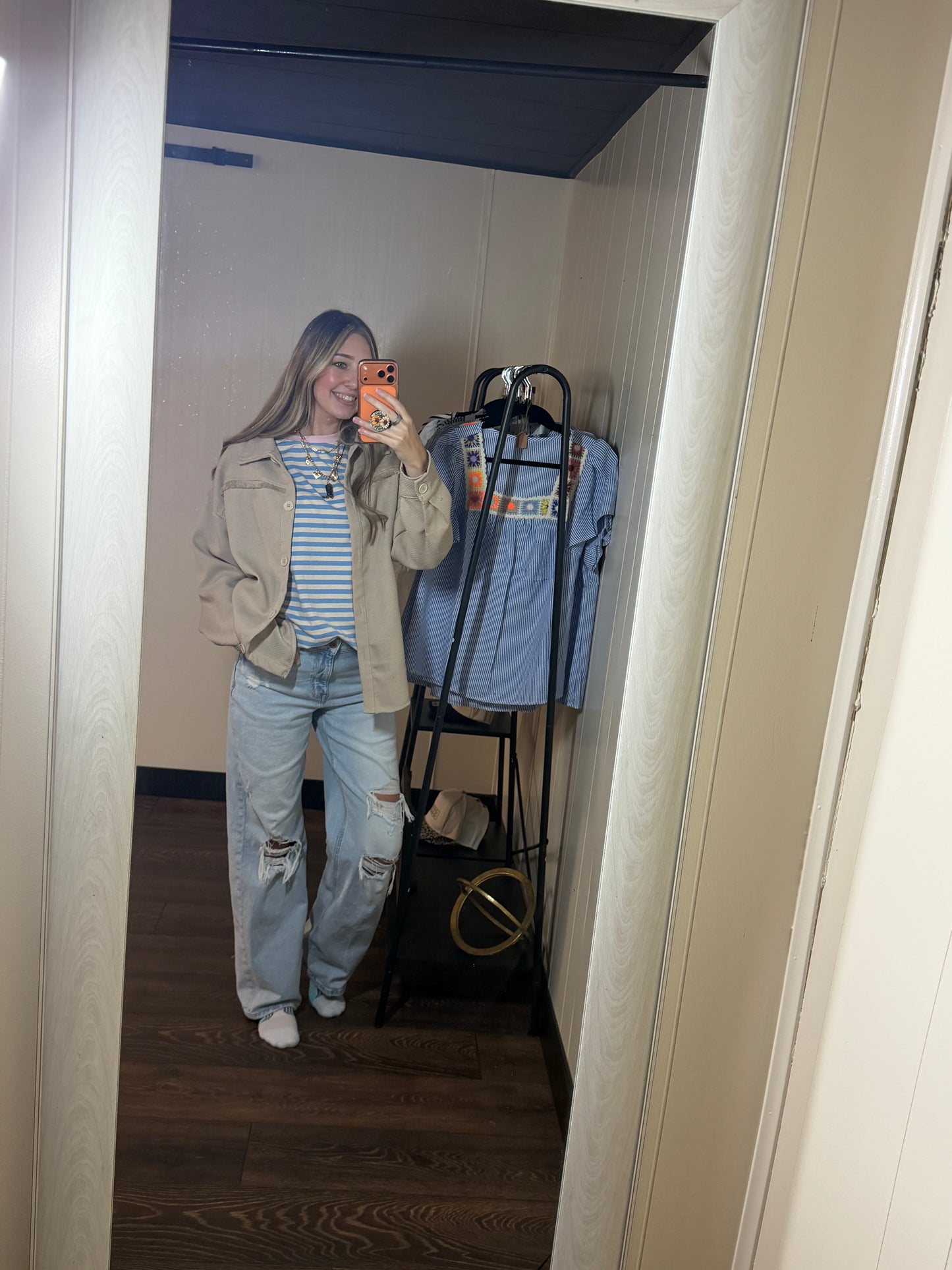 Stripe Contrast Crew Neck Drop Shoulder Tee
