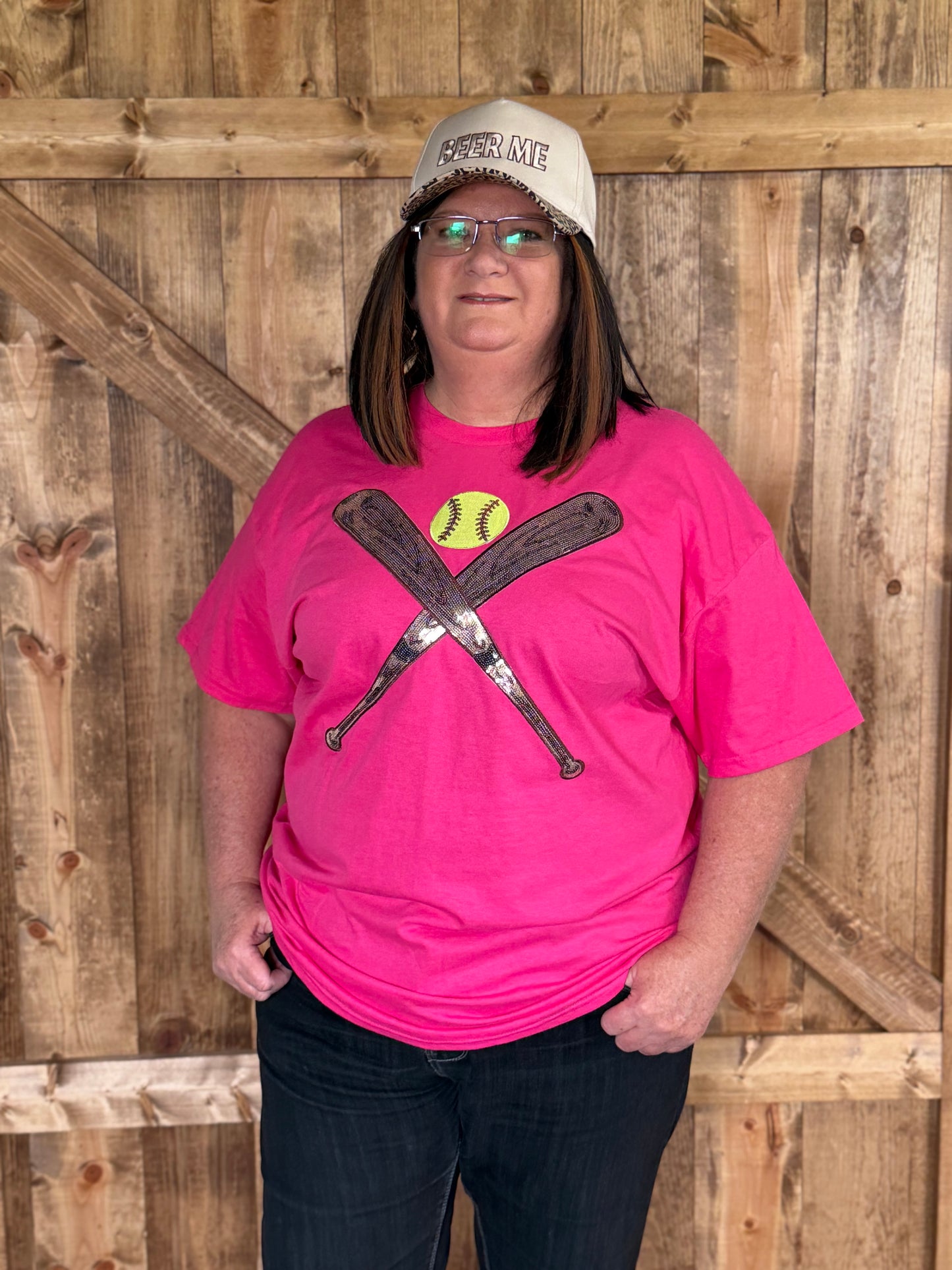 Sequin Bats and Softball Patch Heliconia Everyday Tee