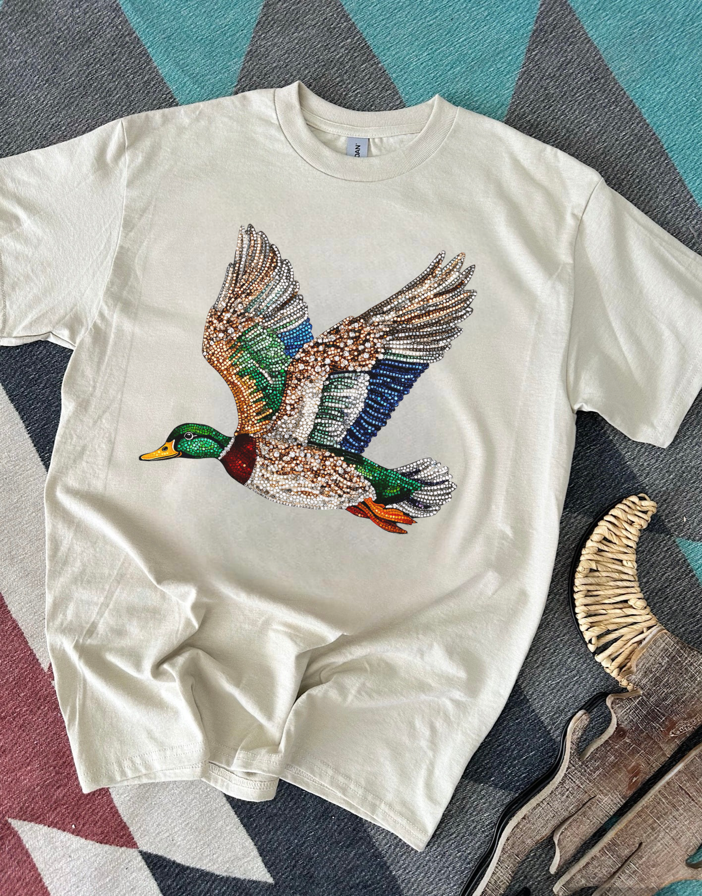 Faux Rhinestone Mallard Tee or Crewneck