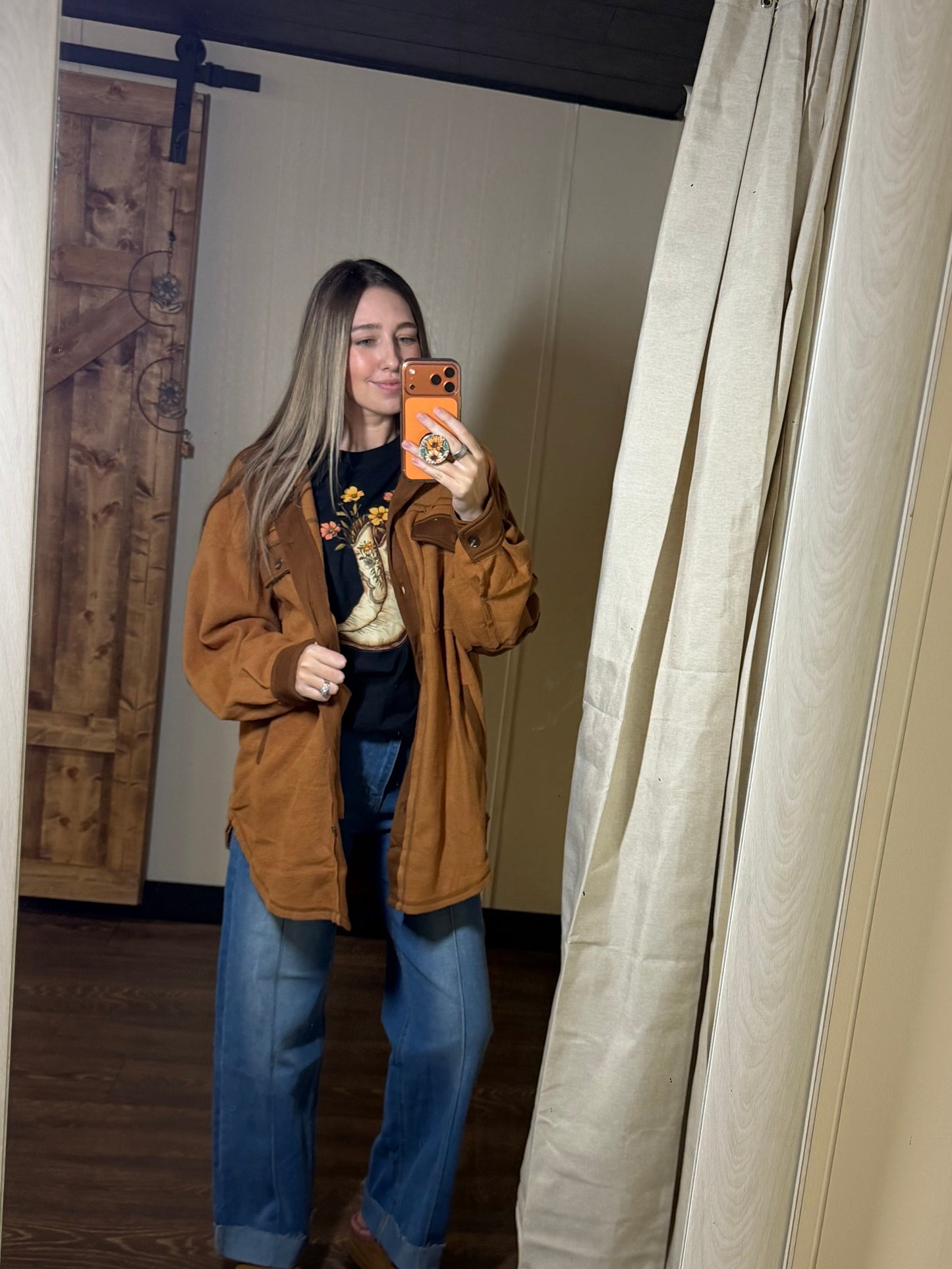 Soft Brushed Button Down Long Sleeve Fleece Shacket