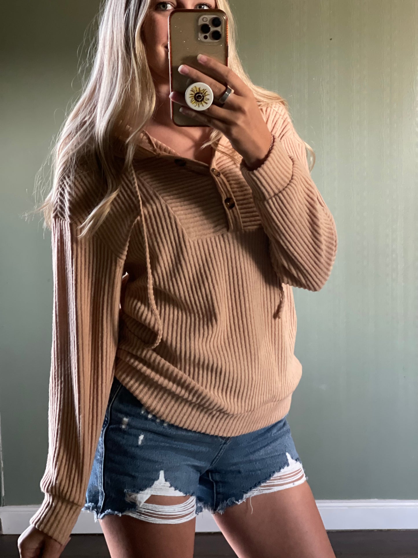 Drawstring Button Front Hoodie