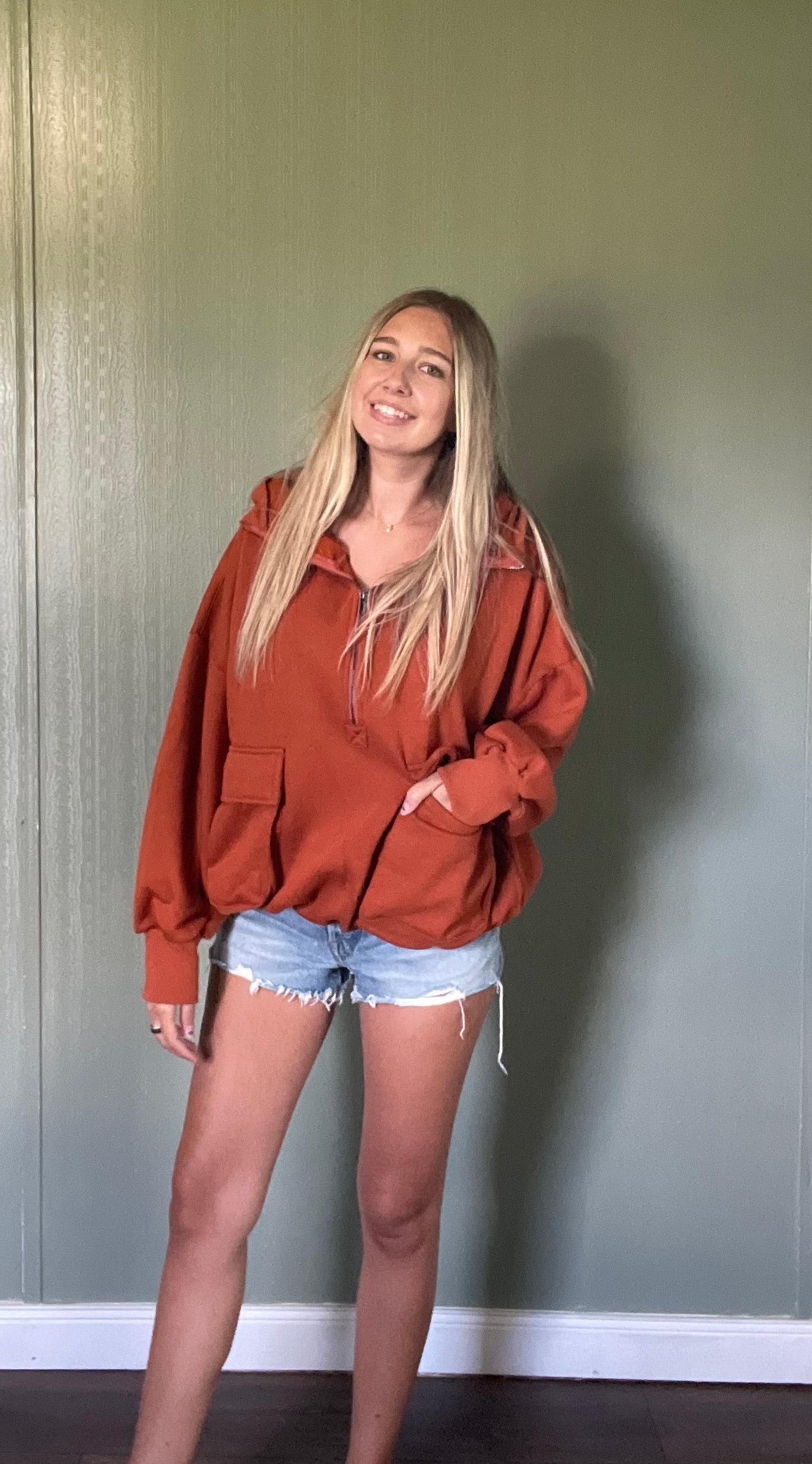 BiBi Half Zip Vintage Washed Fleece Hoodie