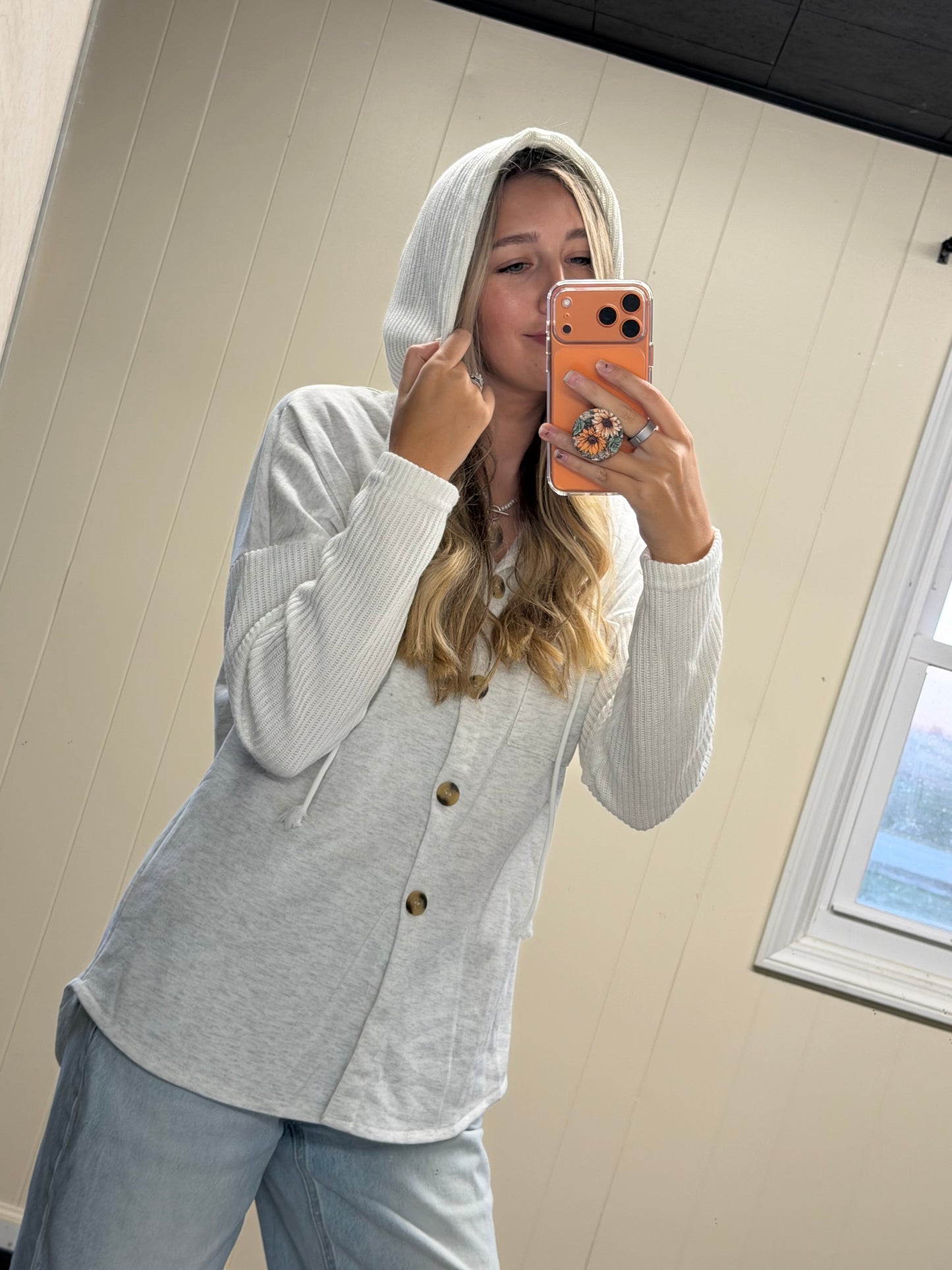 Drawstring Button Front Hoodie