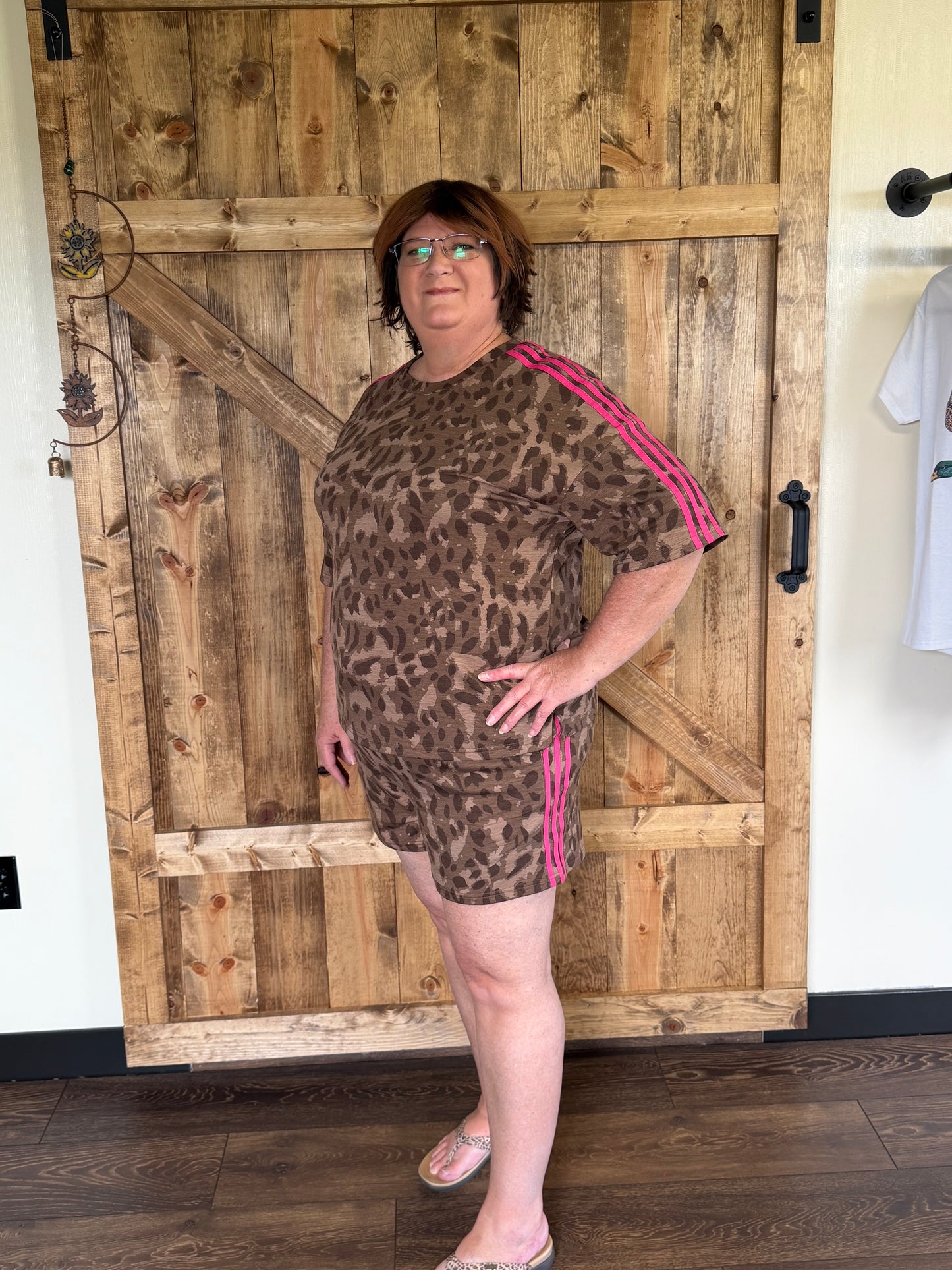 Leopard Stripe Tee & Shorts Set