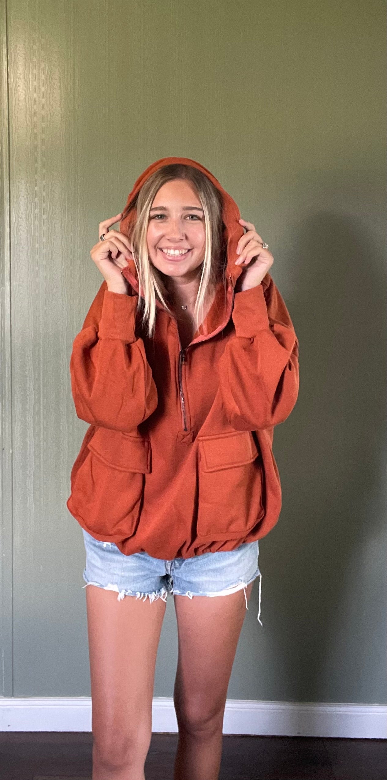 BiBi Half Zip Vintage Washed Fleece Hoodie