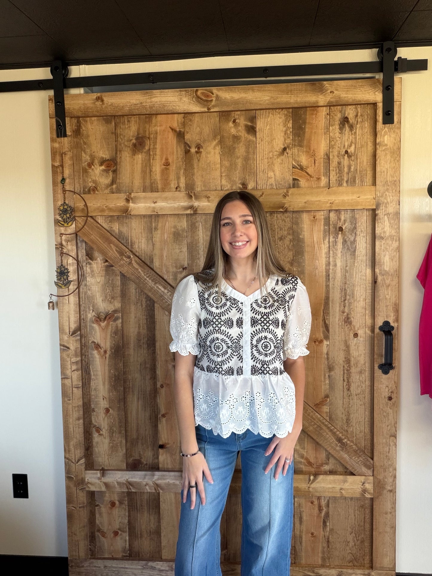 BUTTON DOWN EYELET LACE SHIRTS BLOUSE