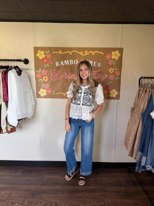 BUTTON DOWN EYELET LACE SHIRTS BLOUSE