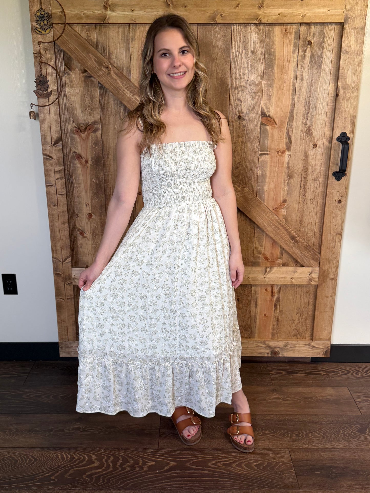 RUFFLE FLORAL MIDI DRESS