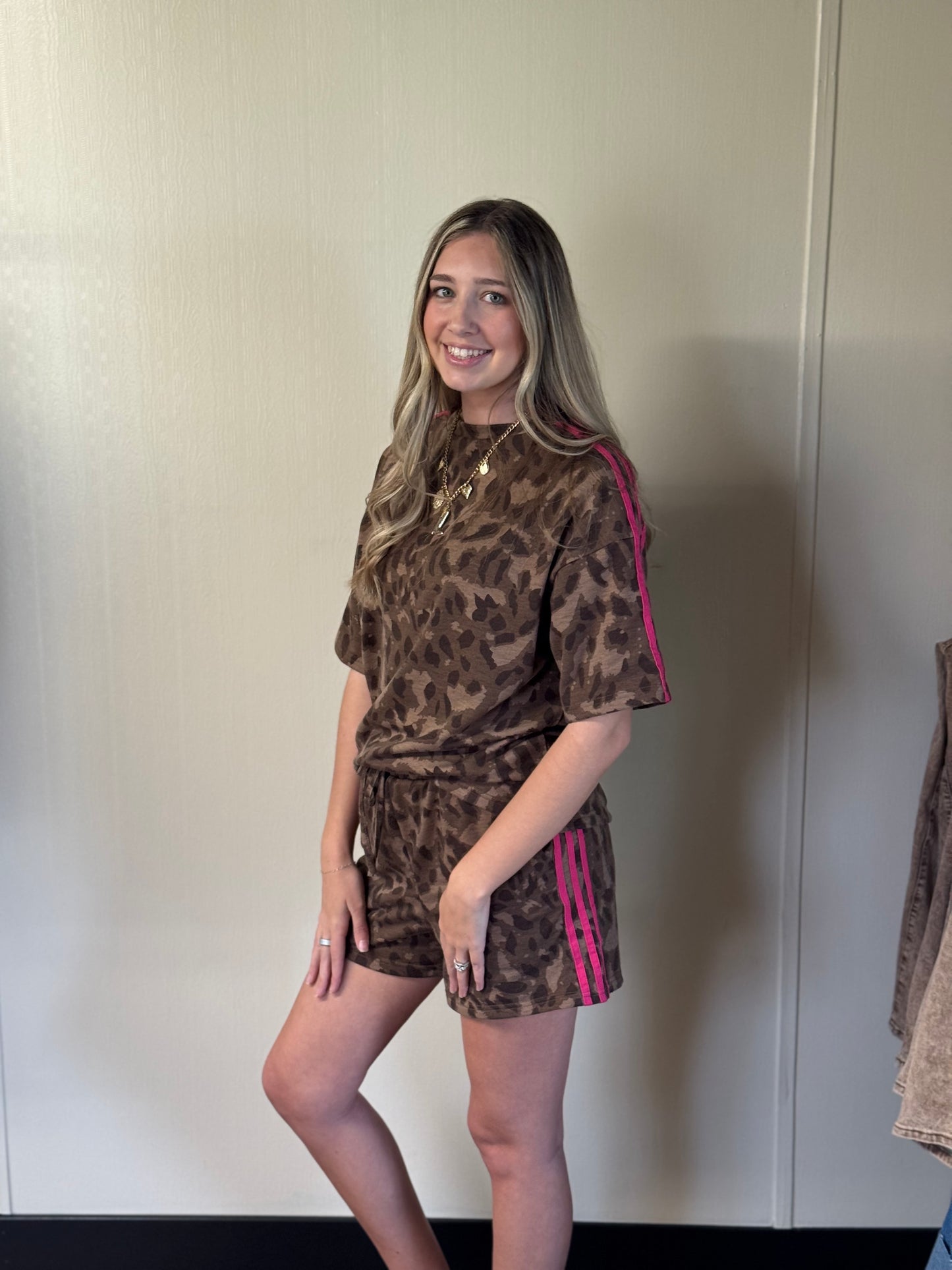 Leopard Stripe Tee & Shorts Set
