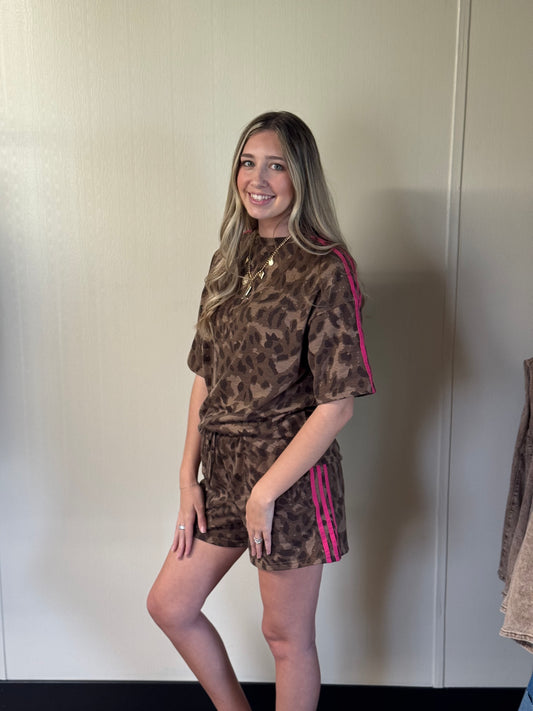 Leopard Stripe Tee & Shorts Set