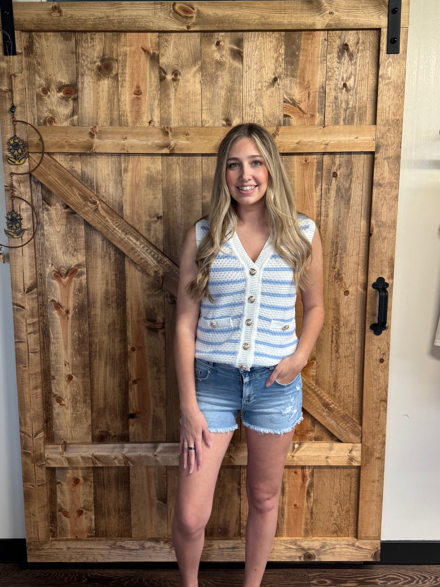Stripe V Neck Gold Button Sweater Vest | S-XL
