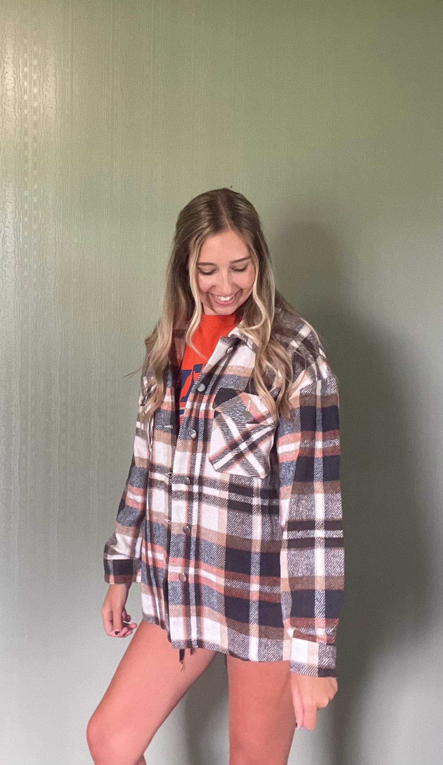 Double Take Plaid Button Front Shirt Jacket with Breast Pockets