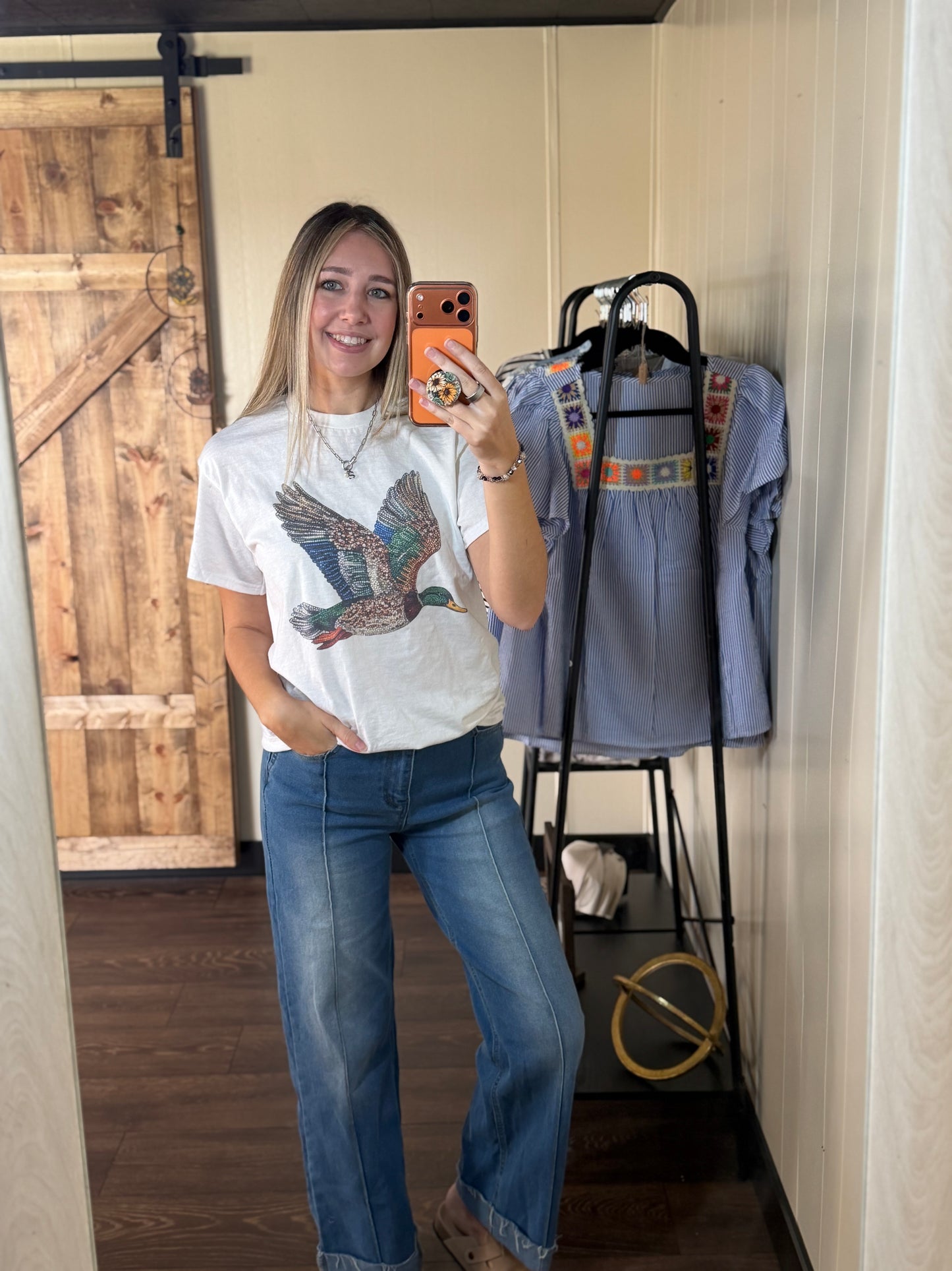 Faux Rhinestone Mallard Tee or Crewneck