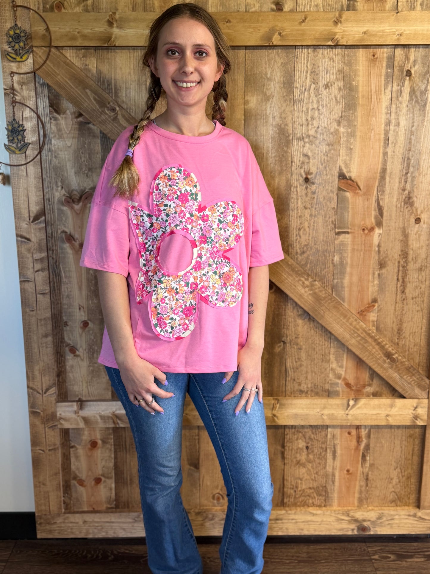 Floral Patchwork Raw Seam Oversize Tee