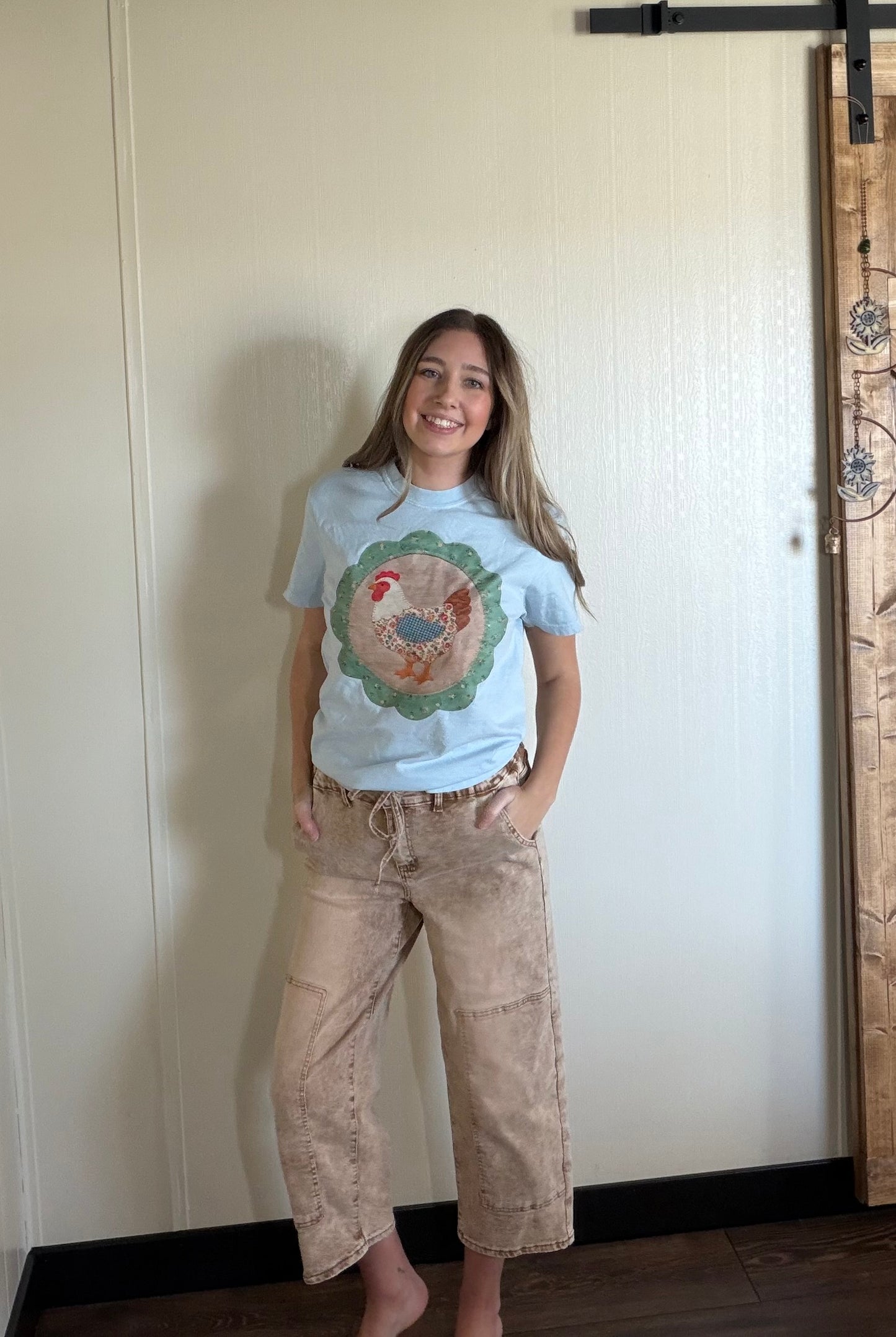 Acid Wash Barrel Fit Denim Pants with Waist String