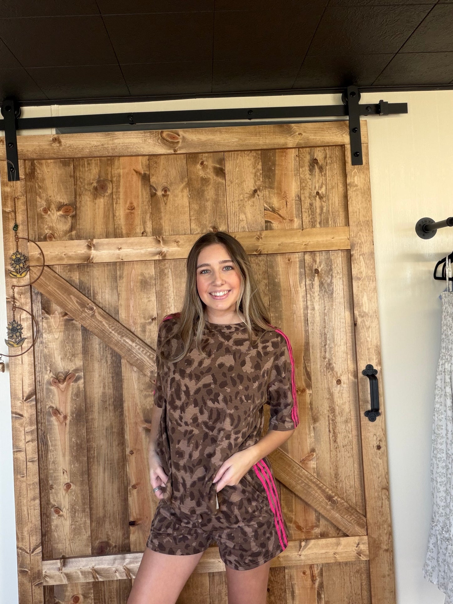 Leopard Stripe Tee & Shorts Set