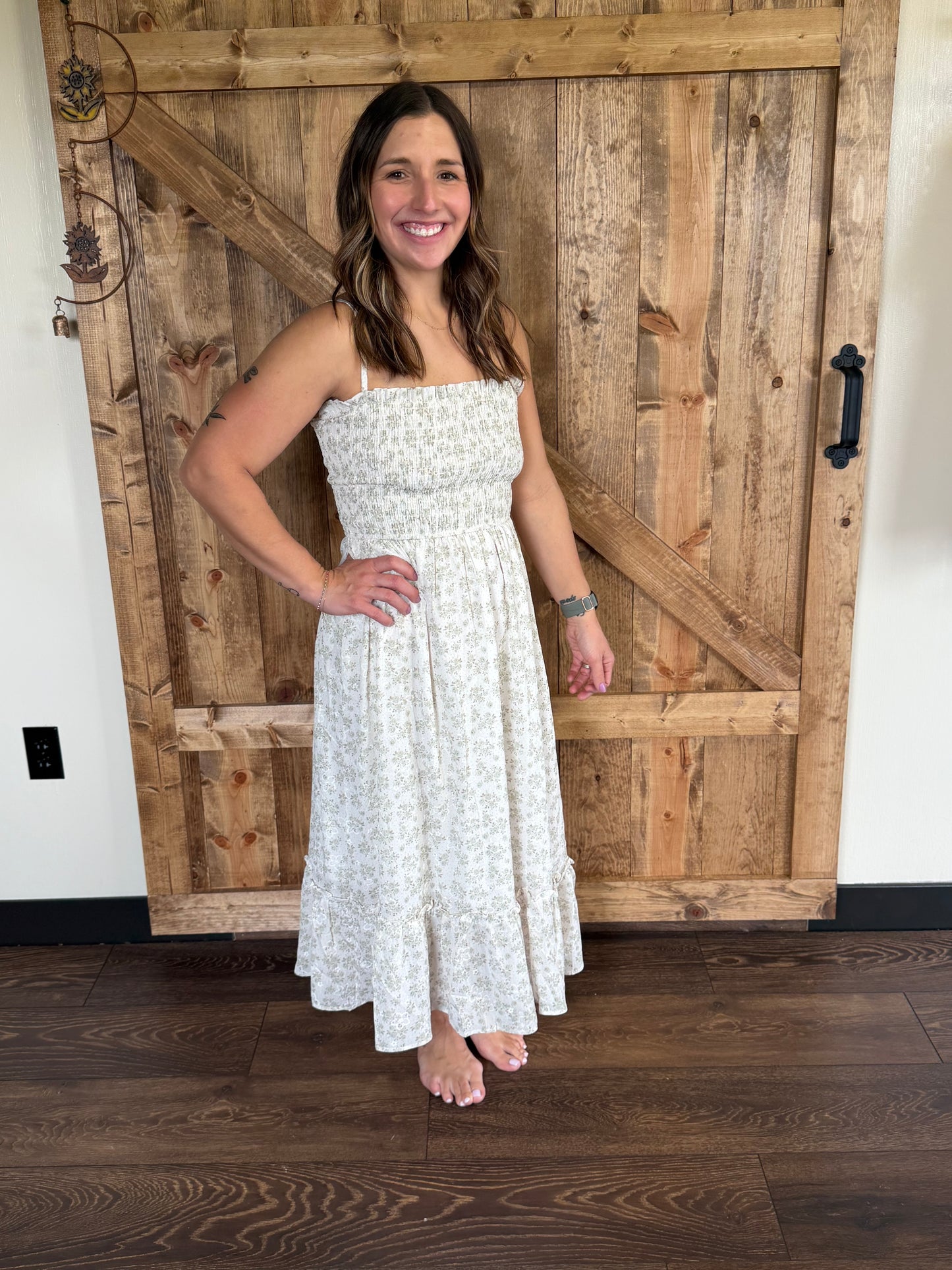 RUFFLE FLORAL MIDI DRESS