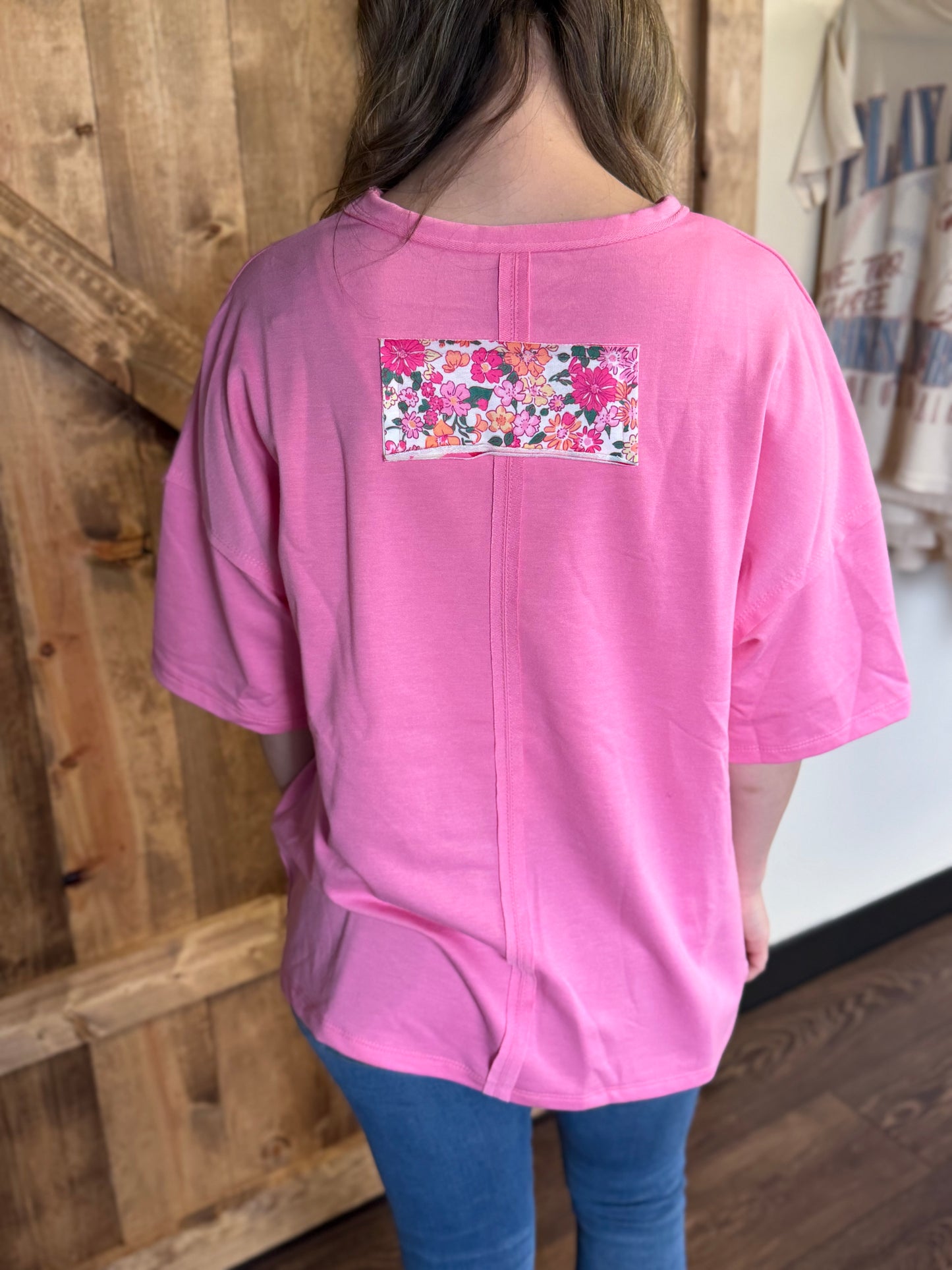 Floral Patchwork Raw Seam Oversize Tee