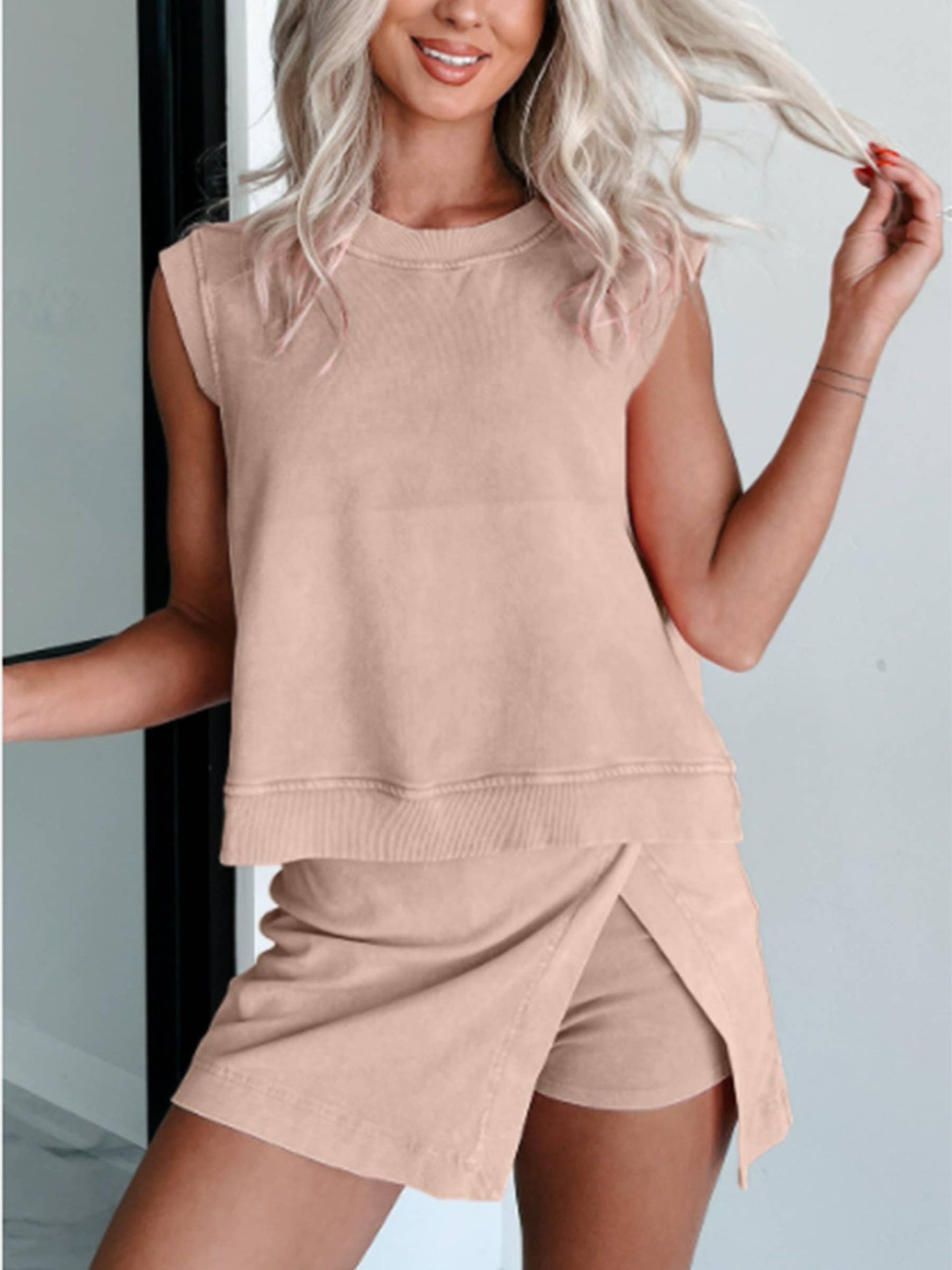 Round Neck Top and Skort Set