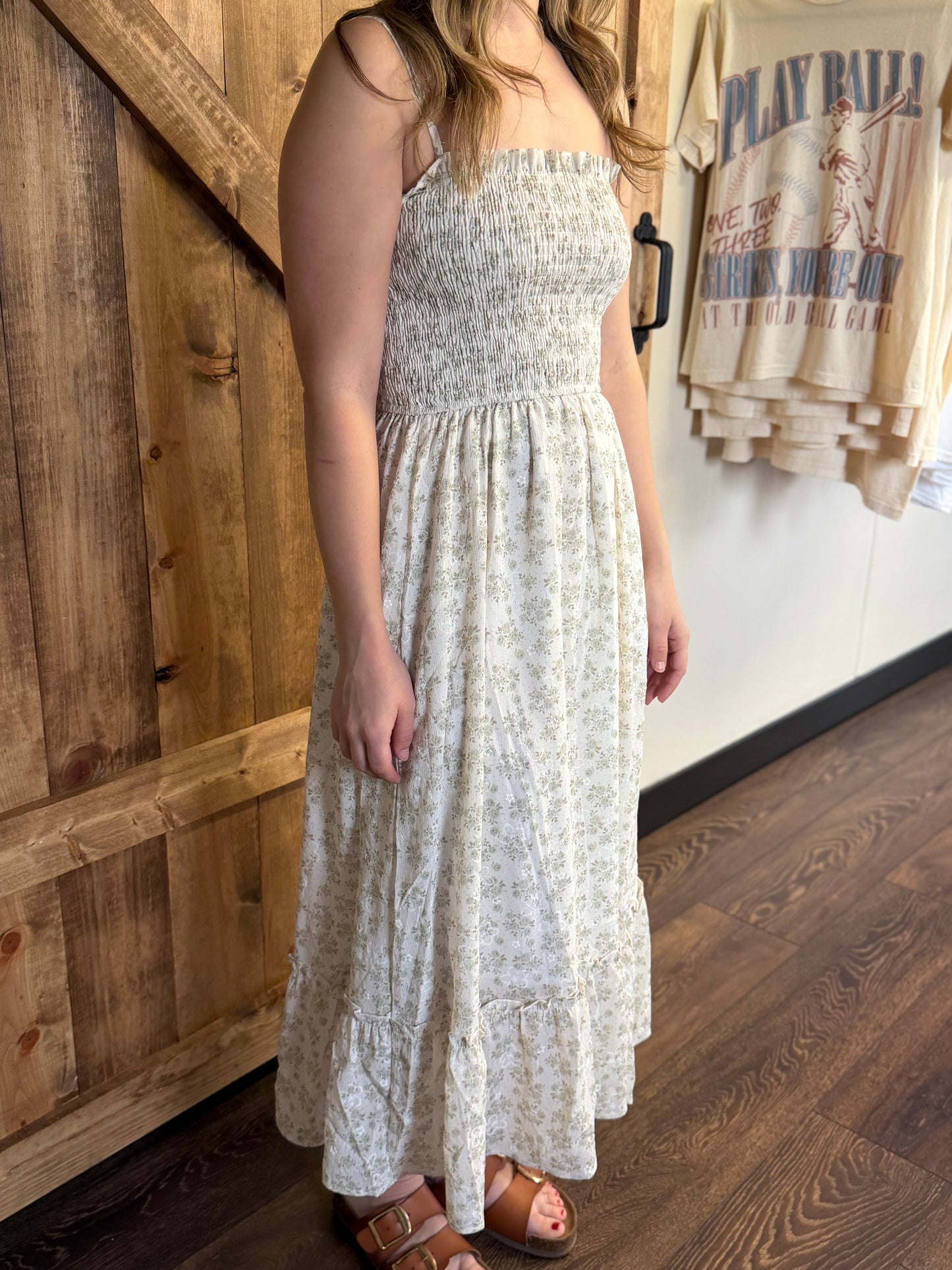 RUFFLE FLORAL MIDI DRESS