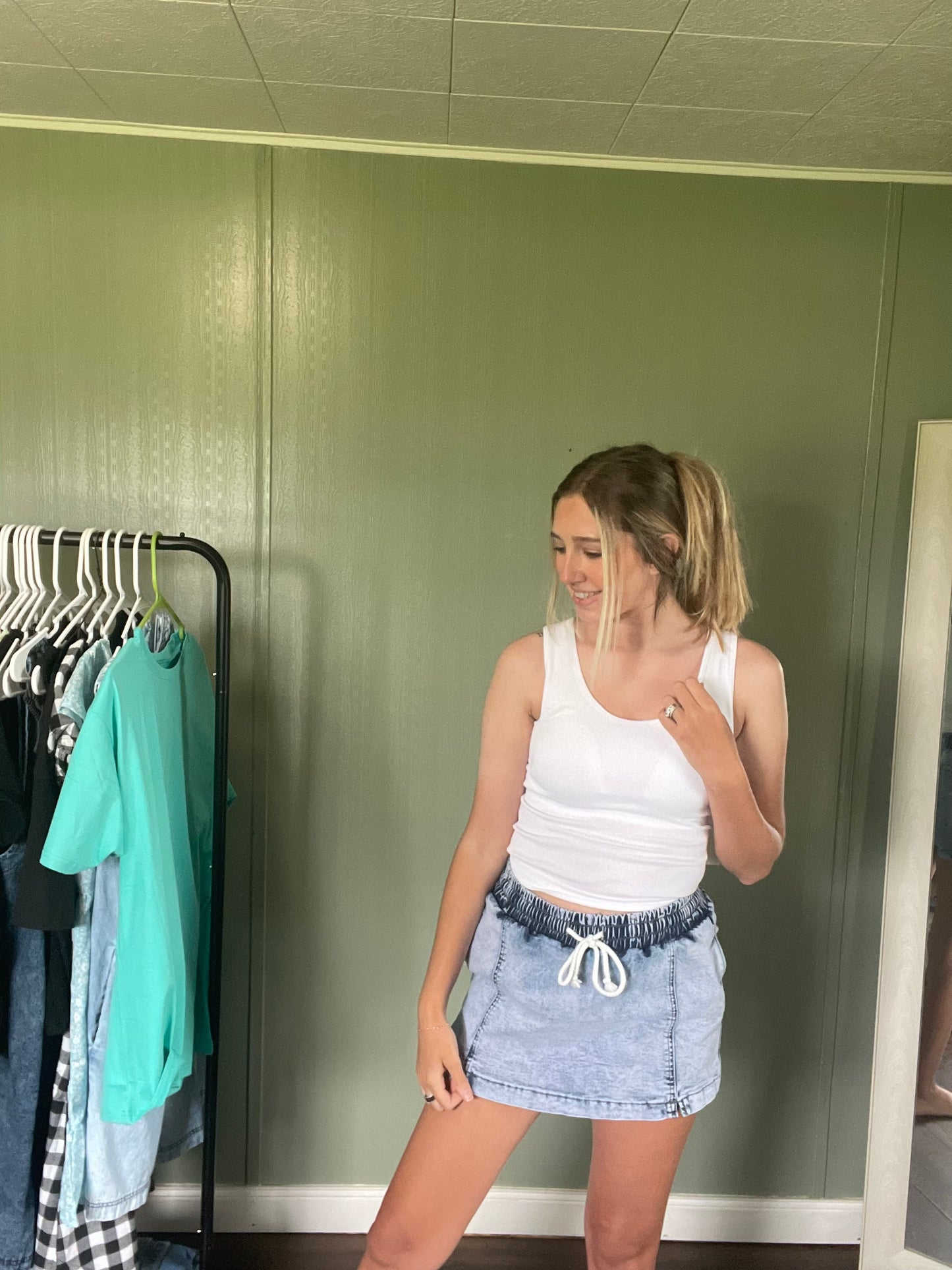 Drawstring High Waist Pocketed Denim Shorts