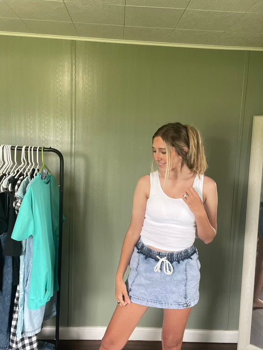 Drawstring High Waist Pocketed Denim Shorts