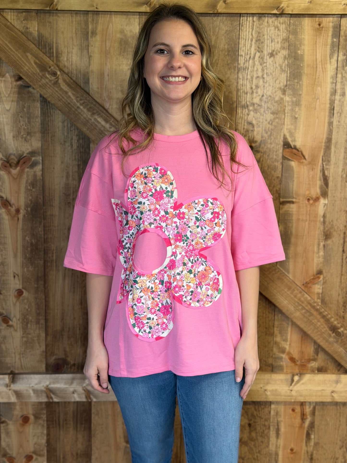 Floral Patchwork Raw Seam Oversize Tee