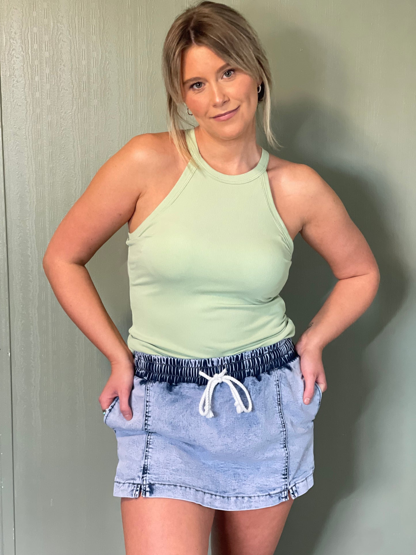 Grecian Neck Tank With Chest Pads