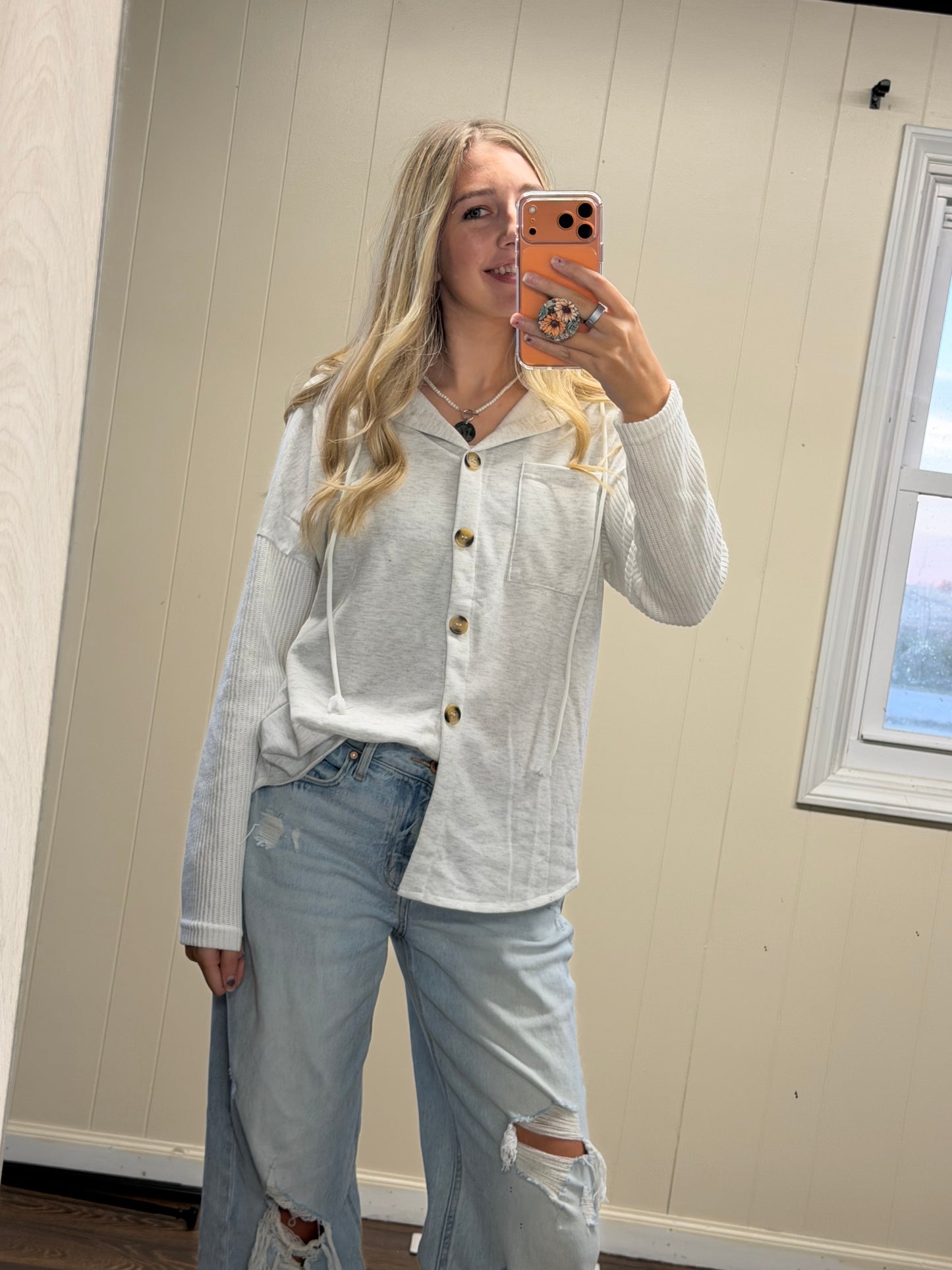 Drawstring Button Front Hoodie