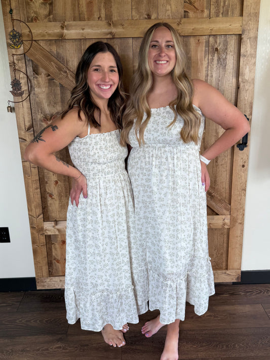 RUFFLE FLORAL MIDI DRESS