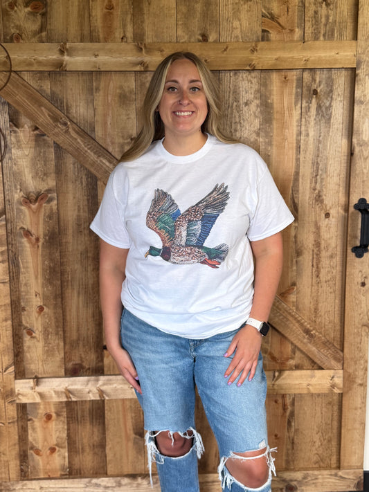 Faux Rhinestone Mallard Tee or Crewneck