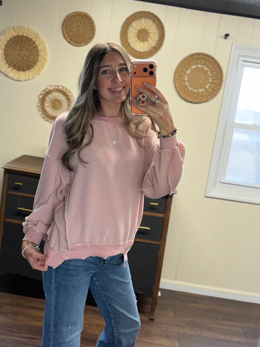 66Sweetheart Hot Pink Distressed Knit Top
