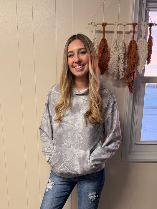 Camouflage Woodland Print Oversized Sporty Hoodie