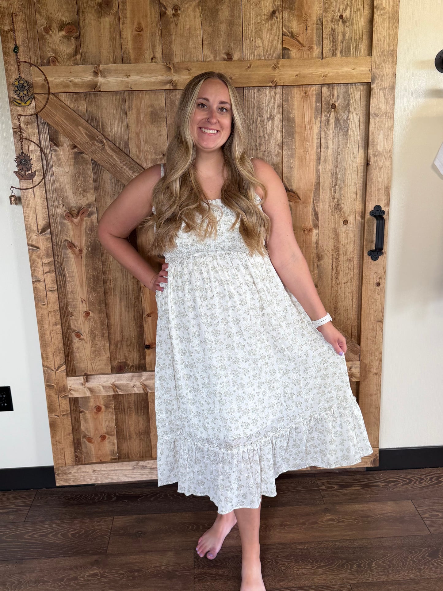 RUFFLE FLORAL MIDI DRESS