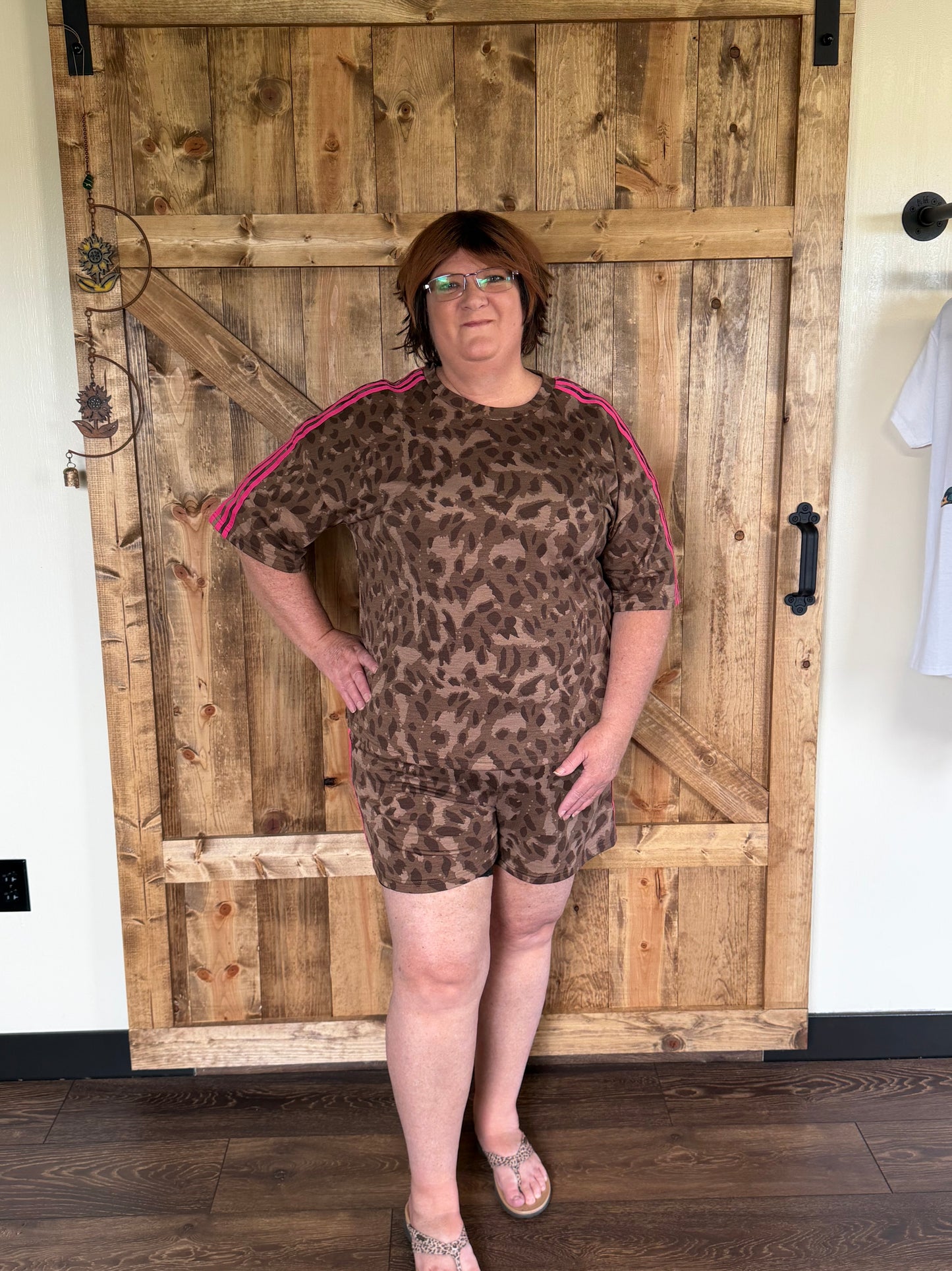 Leopard Stripe Tee & Shorts Set