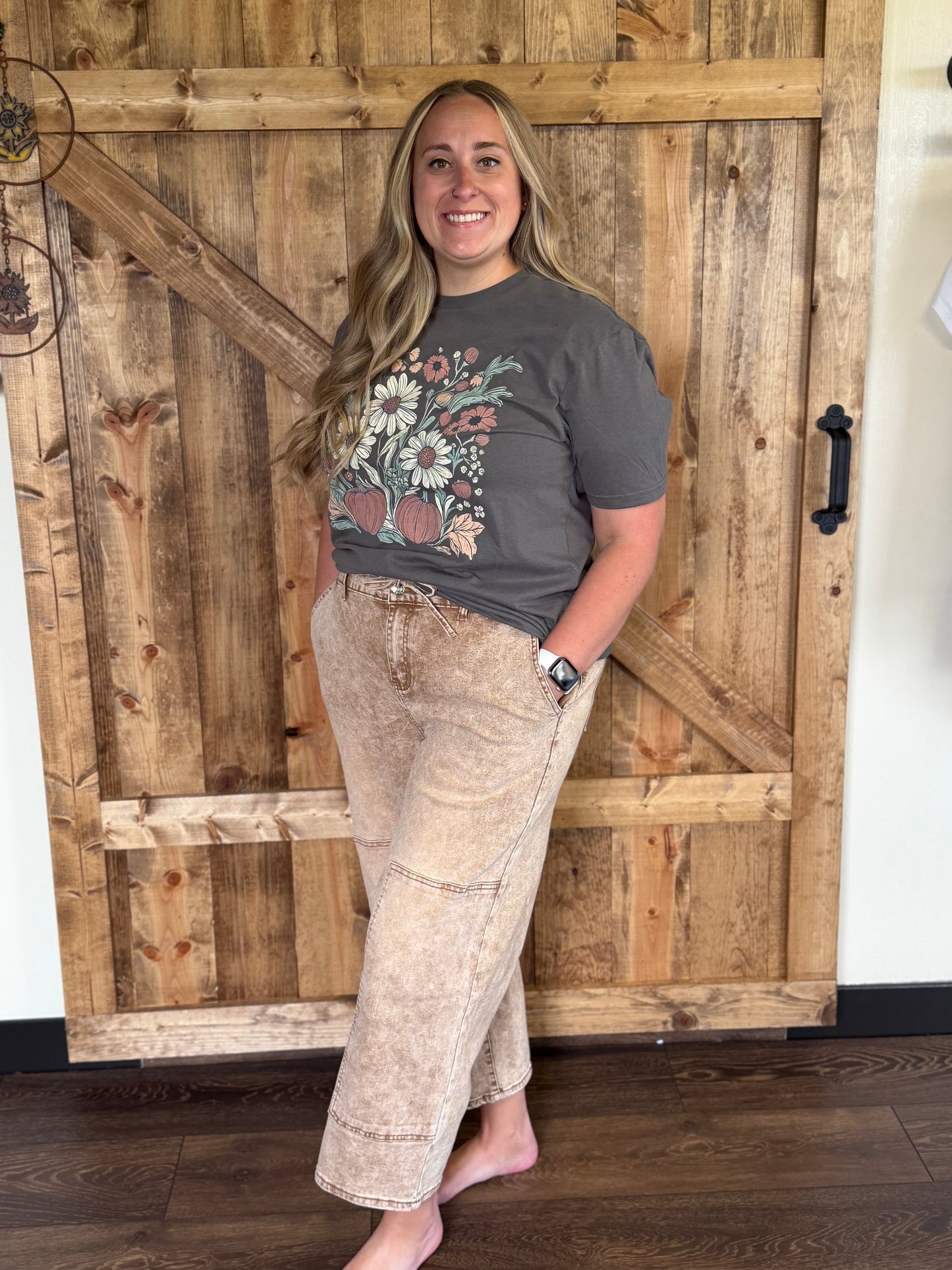 Acid Wash Barrel Fit Denim Pants with Waist String