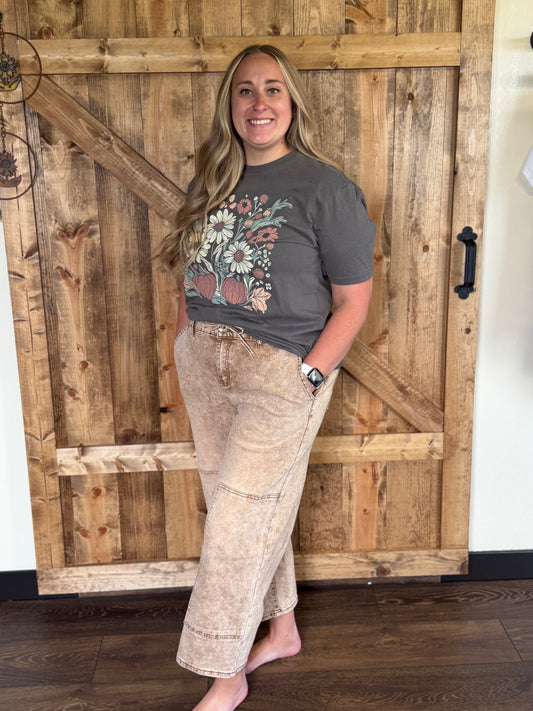 Acid Wash Barrel Fit Denim Pants with Waist String